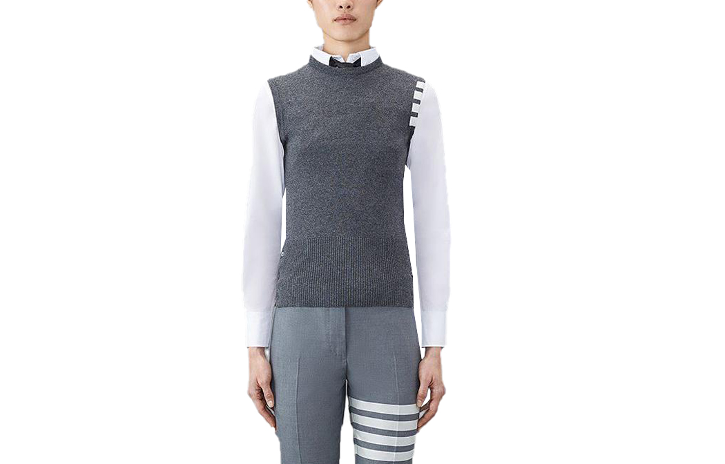 (Women) Thom Browne Solid Stripe Knit Vest in Mid Grey. FKV001A00011
