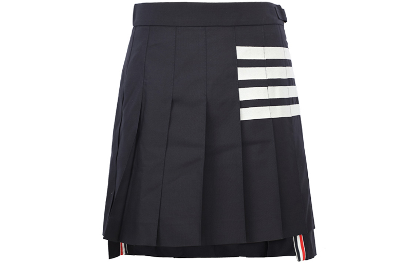 (Women) THOM BROWNE SS21  Classic Pleated Skirt with Four Stripes Navy Blue FGC402V-06146-415