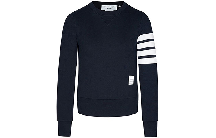 (Women) THOM BROWNE SS21 Blue Sweatshirt with Logo and Four-Bar Stripes FJT002A-0535-415