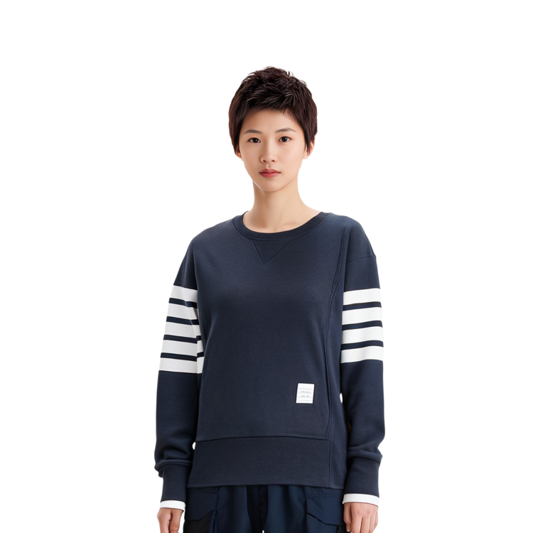 Details for (W) 톰브라운 SS21 블루 스웻셔츠 로고와 포바 스트라이프 FJT002A-0535-415