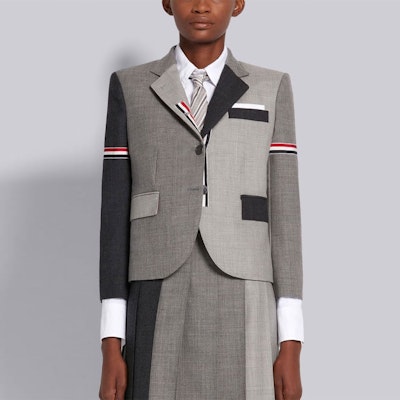 (W) Thom Browne SS21 Funmix Wool Jaket Lengan Panjang - Abu-abu. FBC010F-00473-025 Lookbook (W) Thom Browne SS21 Funmix Wool Jaket Lengan Panjang - Abu-abu. FBC010F-00473-025