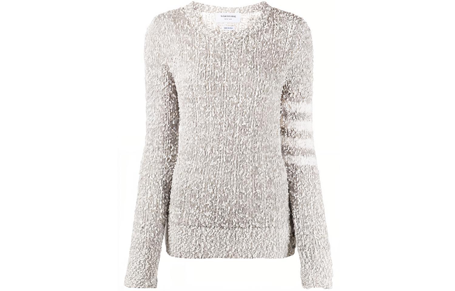 (Women) Thom Browne SS21 Merino Cotton Striped Crewneck Sweater Light Grey FKA313A-Y9001-055