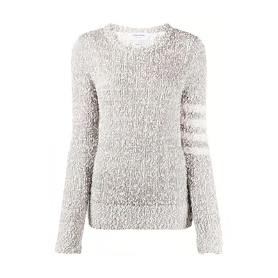 (Women) Thom Browne SS21 Merino Cotton Striped Crewneck Sweater Light Grey FKA313A-Y9001-055