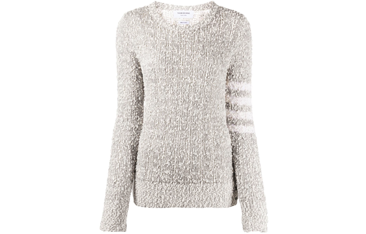 Order (W) Thom Browne SS21 Sweater Merino Cotton Crewneck Garis Abu-Abu Muda. FKA313A-Y9001-055