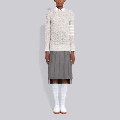 (W) Thom Browne SS21 Sweater Merino Cotton Crewneck Garis Abu-Abu Muda. FKA313A-Y9001-055 Lookbook (W) Thom Browne SS21 Sweater Merino Cotton Crewneck Garis Abu-Abu Muda. FKA313A-Y9001-055