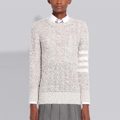 (W) Thom Browne SS21 Sweater Merino Cotton Crewneck Garis Abu-Abu Muda. FKA313A-Y9001-055 Shop (W) Thom Browne SS21 Sweater Merino Cotton Crewneck Garis Abu-Abu Muda. FKA313A-Y9001-055