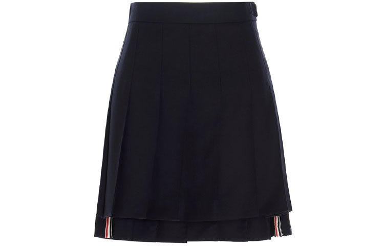 (Women) Thom Browne SS21 Navy Wool Mini Pleated Slim Fit Mid-Rise Skirt FGC402V-00626-415