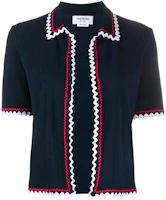 Order (W) 톰 브라운 SS21 여성 리브드 반팔 가디건 니트웨어 네이비 블루. FJP041A-07275-415