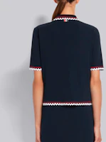 Purchase (W) 톰 브라운 SS21 여성 리브드 반팔 가디건 니트웨어 네이비 블루. FJP041A-07275-415