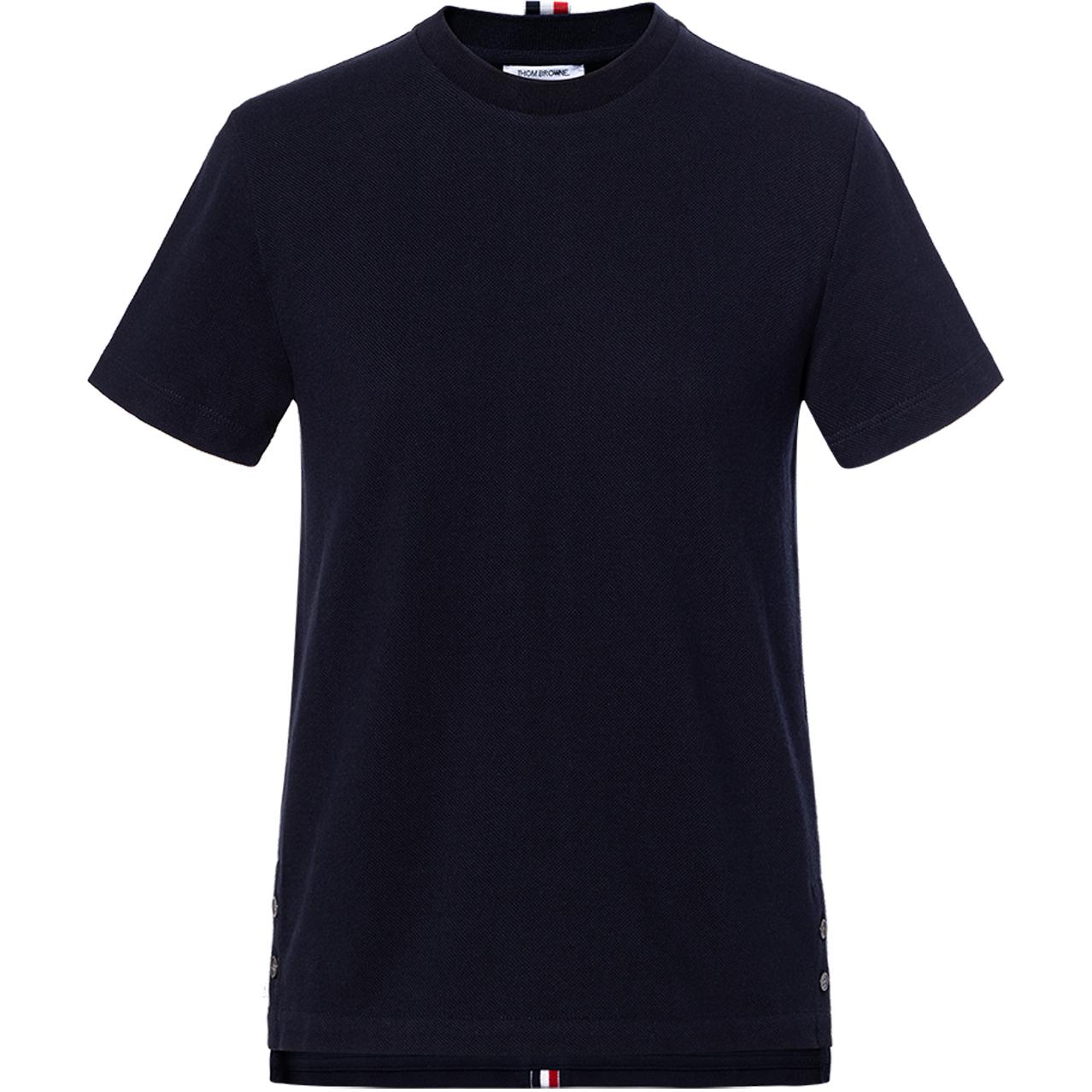 (Women) THOM BROWNE SS21 Side Split Stripe Short Sleeve Tee Navy Blue (). FJS013A-00050-415