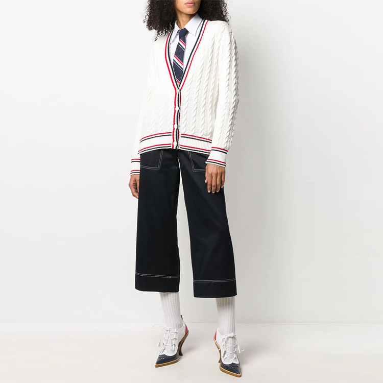 (Women) Thom Browne SS21 Striped V-Neck Knit Sweater Beige FKC378A-Y3017-100 圖 3