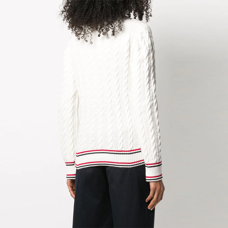 (Women) Thom Browne SS21 Striped V-Neck Knit Sweater Beige FKC378A-Y3017-100 圖 4