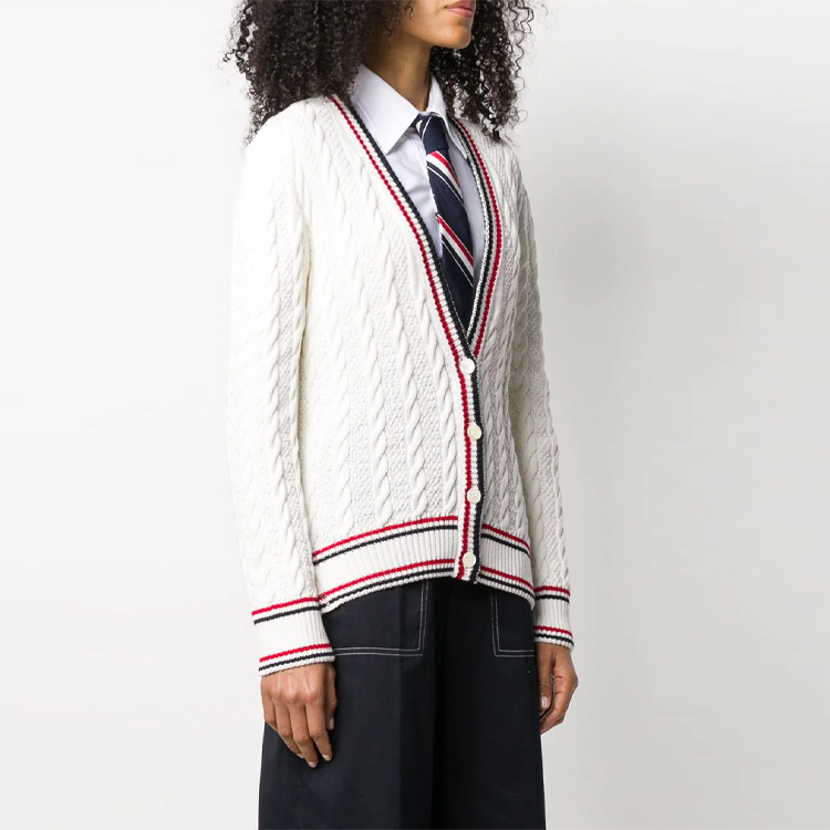 (Women) Thom Browne SS21 Striped V-Neck Knit Sweater Beige FKC378A-Y3017-100 圖 5