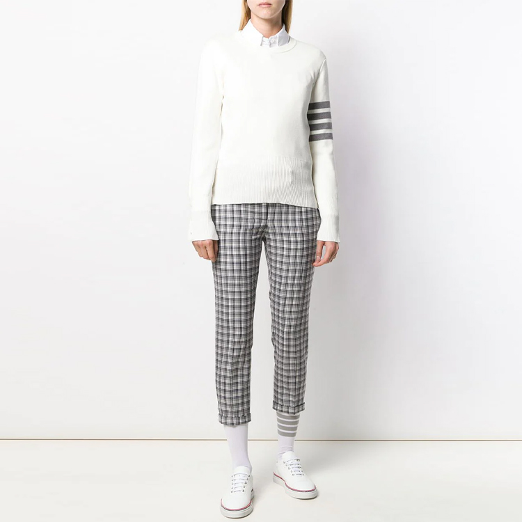 (Women) Thom Browne SS21 White 4-Bar Crewneck Pullover Sweater FKA239A-00219-100 圖 3