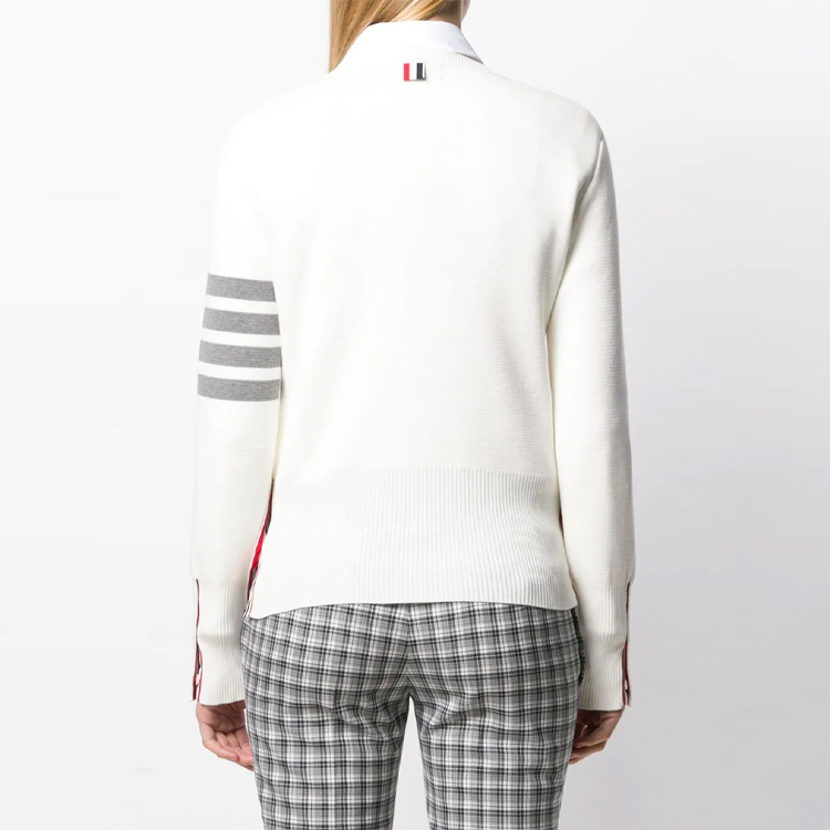 (Women) Thom Browne SS21 White 4-Bar Crewneck Pullover Sweater FKA239A-00219-100 圖 4