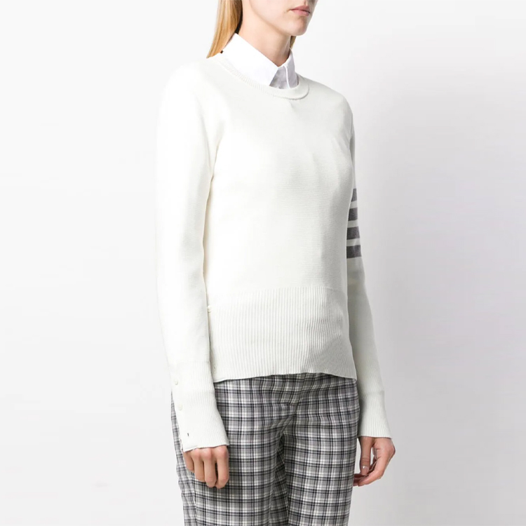 (Women) Thom Browne SS21 White 4-Bar Crewneck Pullover Sweater FKA239A-00219-100 圖 5