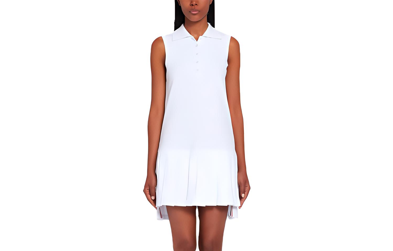 (Women) THOM BROWNE SS21 White Sleeveless Pleated Tennis Dress FJD057A-00050-100