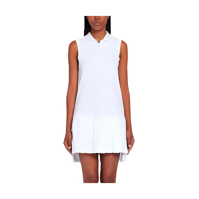 (Women) THOM BROWNE SS21 White Sleeveless Pleated Tennis Dress FJD057A-00050-100