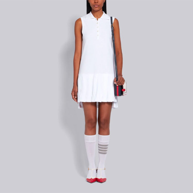 Shop (W) THOM BROWNE SS21 白色无袖百褶网球连衣裙 FJD057A-00050-100