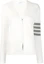 Buy (Women) Thom Browne SS21 White V-Neck Cardigan with Signature Stripes FKC207A-00219-100