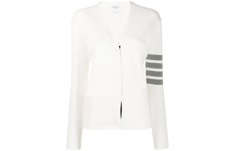 (Women) Thom Browne SS21 White V-Neck Cardigan with Signature Stripes FKC207A-00219-100 圖 2