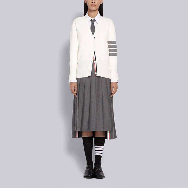 (Women) Thom Browne SS21 White V-Neck Cardigan with Signature Stripes FKC207A-00219-100 圖 3