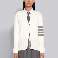 Shop (W) 톰 브라운 SS21 화이트 브이넥 가디건 시그니처 스트라이프 FKC207A-00219-100