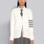 Shop (Women) Thom Browne SS21 White V-Neck Cardigan with Signature Stripes FKC207A-00219-100