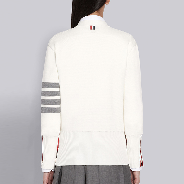 (Women) Thom Browne SS21 White V-Neck Cardigan with Signature Stripes FKC207A-00219-100 圖 5