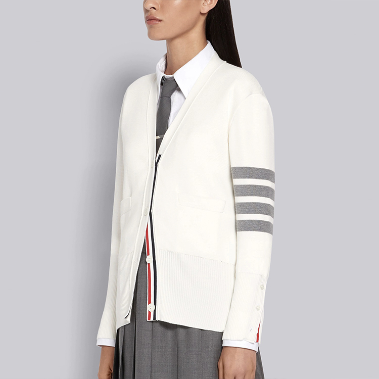 (Women) Thom Browne SS21 White V-Neck Cardigan with Signature Stripes FKC207A-00219-100 圖 6