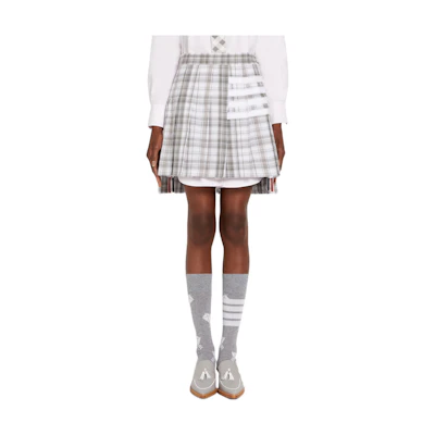 (Women) Thom Browne SS22 4-Bar Oxford Pleated Skirt Grey. FGC402C-07848-035