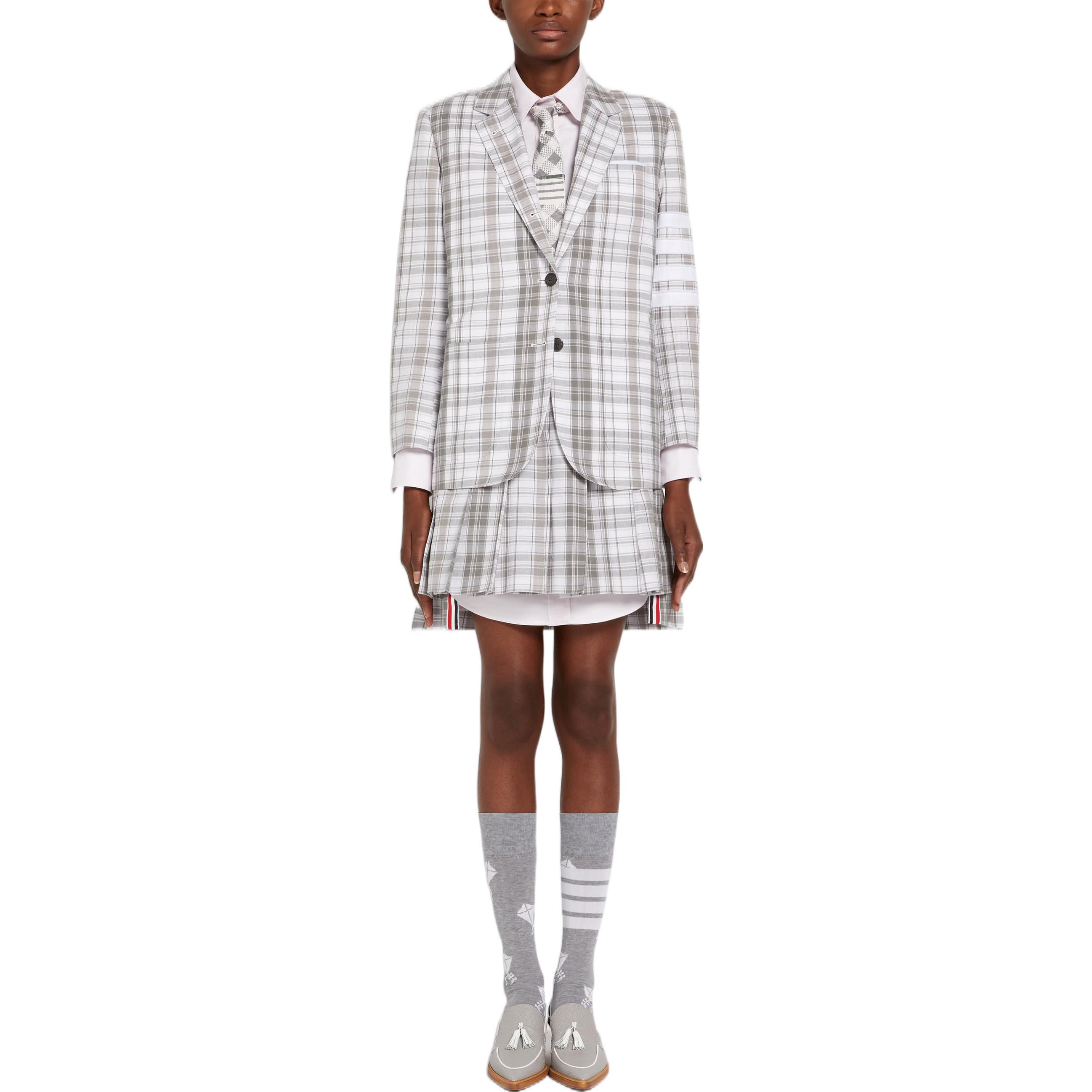 Shop (W) 톰 브라운 SS22 4-바 옥스포드 플리츠 스커트 그레이. FGC402C-07848-035