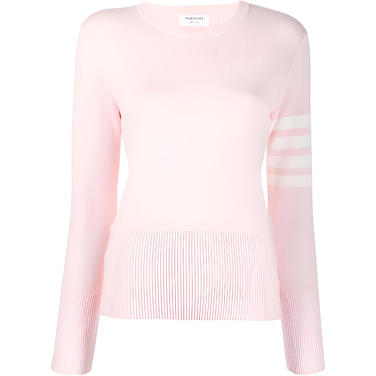 (Women) Thom Browne SS22  4-Bar Pink Crewneck Knit Sweater. FKA239A-00219-680