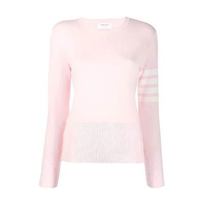 (Women) Thom Browne SS22 4-Bar Pink Crewneck Knit Sweater. FKA239A-00219-680