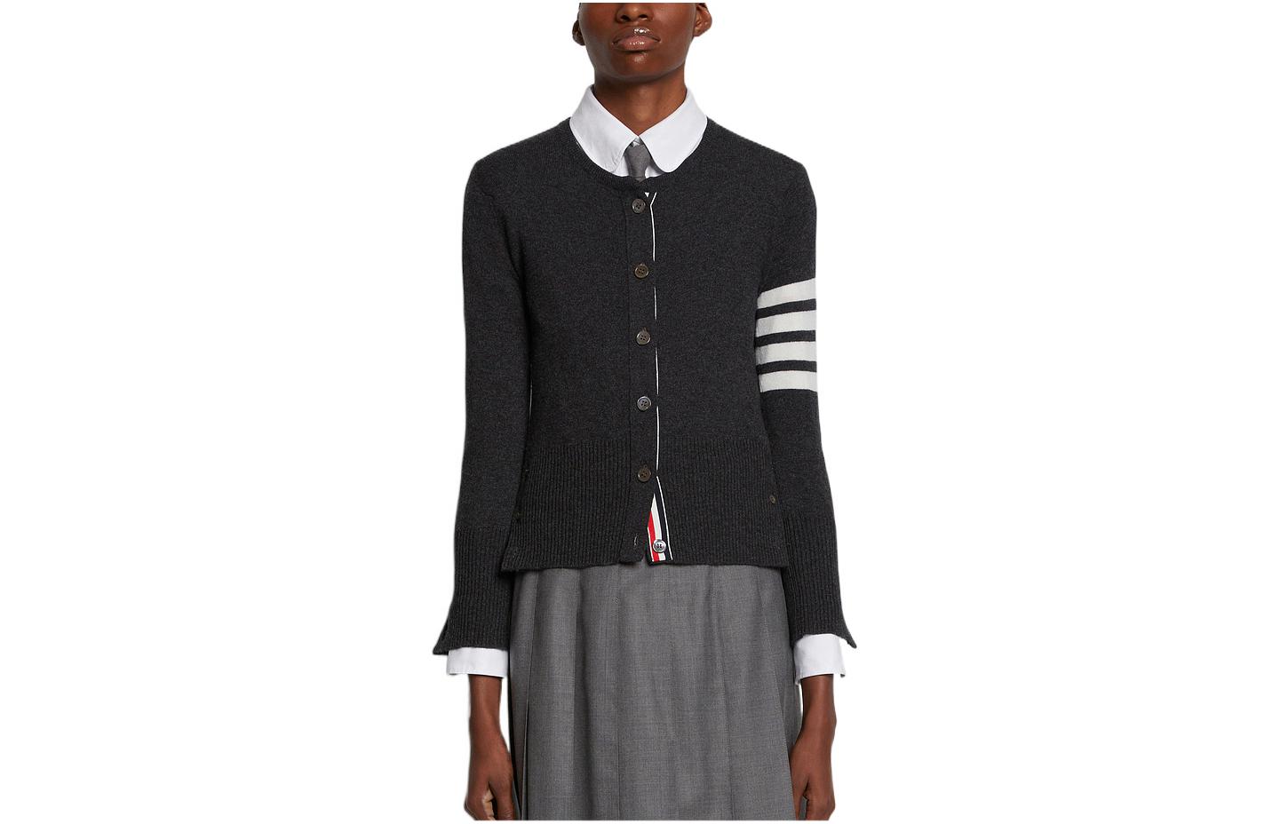 (Women) THOM BROWNE SS22  Classic Four-Bar Cashmere Sweater Grey FKC002A-00011-025