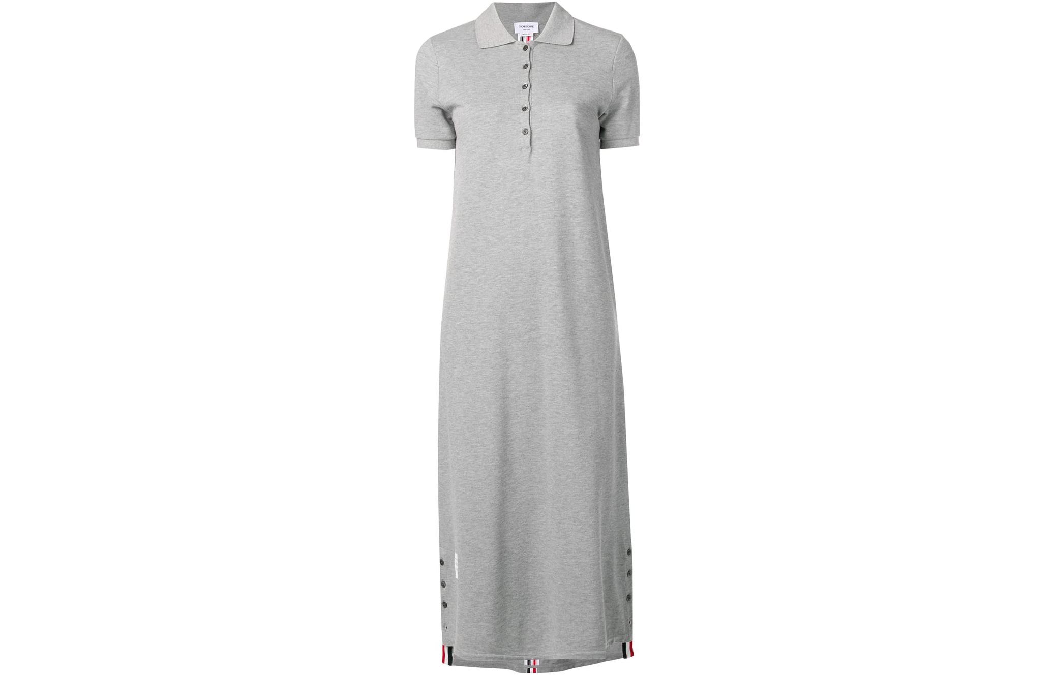 Order (W) 톰 브라운 SS22 그레이 중앙 스트라이프 반팔 드레스. FJD034A-00050-055