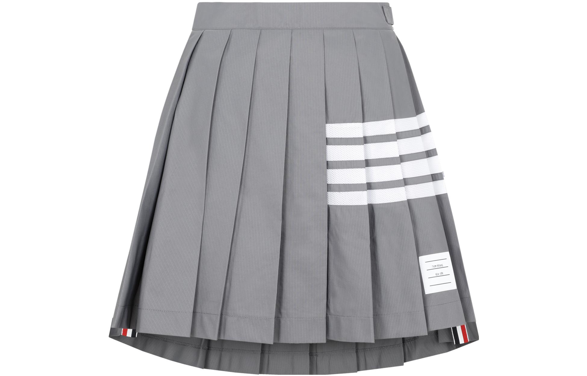 (Women) THOM BROWNE SS22  Grey High-Waist Pleated Skirt with 4-Stripes Design. FJK057A-07863-035