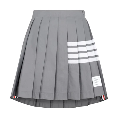 (Women) THOM BROWNE SS22 Grey High-Waist Pleated Skirt with 4-Stripes Design. FJK057A-07863-035