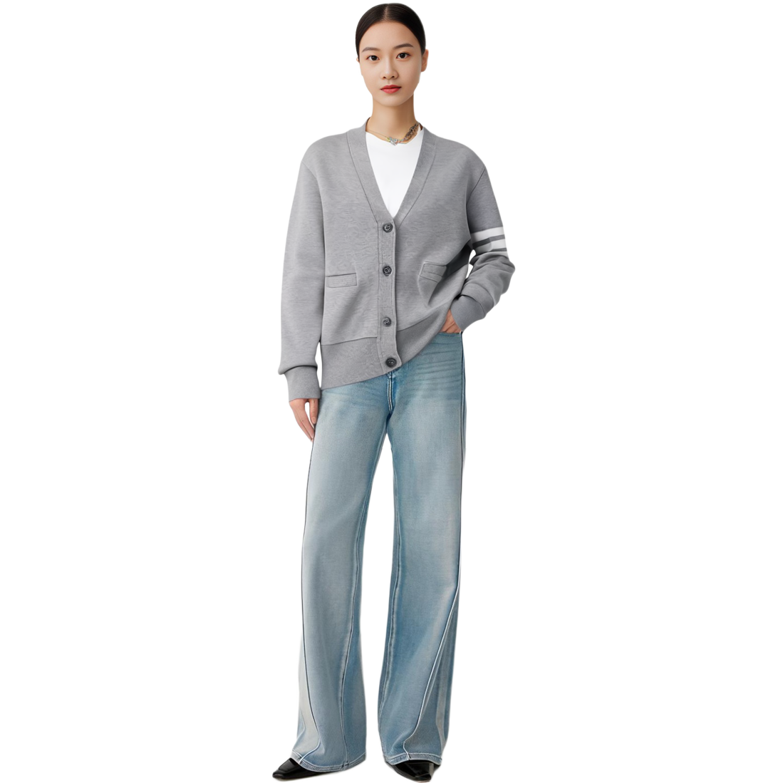 (Women) THOM BROWNE SS22  Grey Striped V-Neck Knit Cardigan Sweater. FJT217A-J0008-055 圖 4