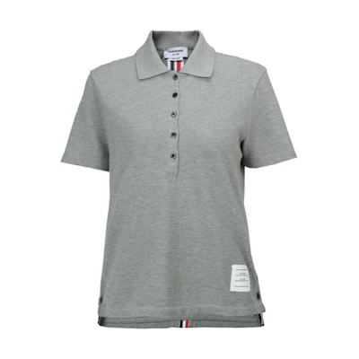 (Women) THOM BROWNE SS22 Grey Tricolor Stripe Short Sleeve Polo Shirt. FJP014A-00050-055