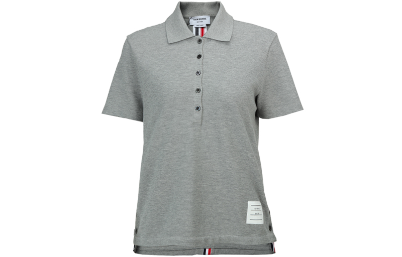 Order (W) THOM BROWNE SS22 Abu-abu Polo Shirt Lengan Pendek Stripe Tricolor. FJP014A-00050-055
