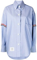 (Women) THOM BROWNE SS22 Light Blue Striped Detail Relaxed Fit Long Sleeve Shirt FLL079-E06177-480 (Women) THOM BROWNE SS22 Light Blue Striped Detail Relaxed Fit Long Sleeve Shirt FLL079-E06177-480