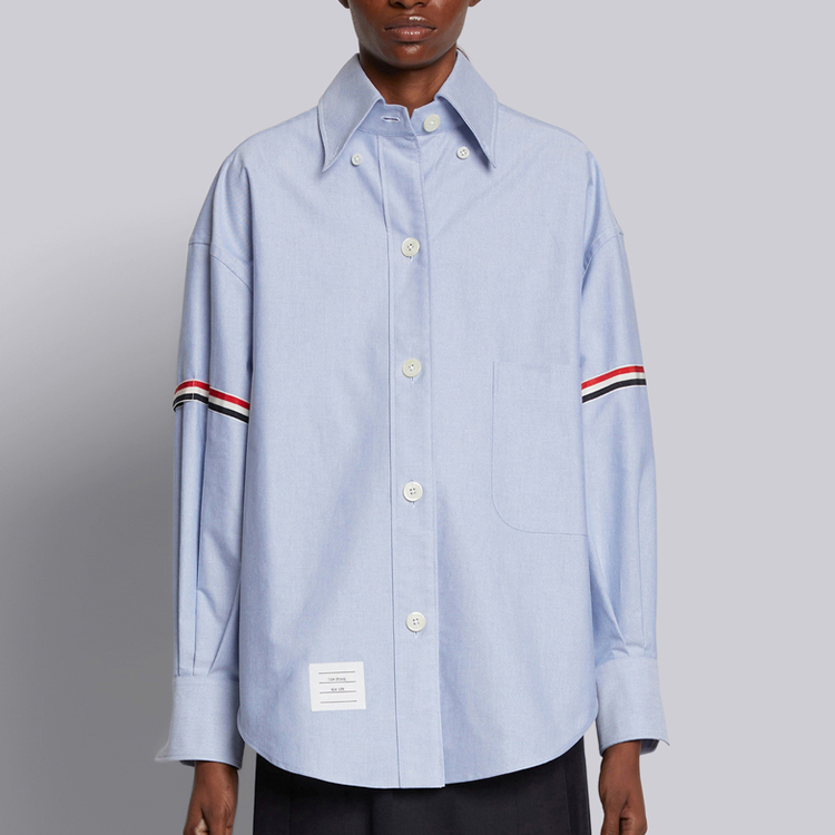 Purchase (W) THOM BROWNE SS22 Kemeja Lengan Panjang Garis Biru Muda Gaya Santai Lelaki FLL079-E06177-480