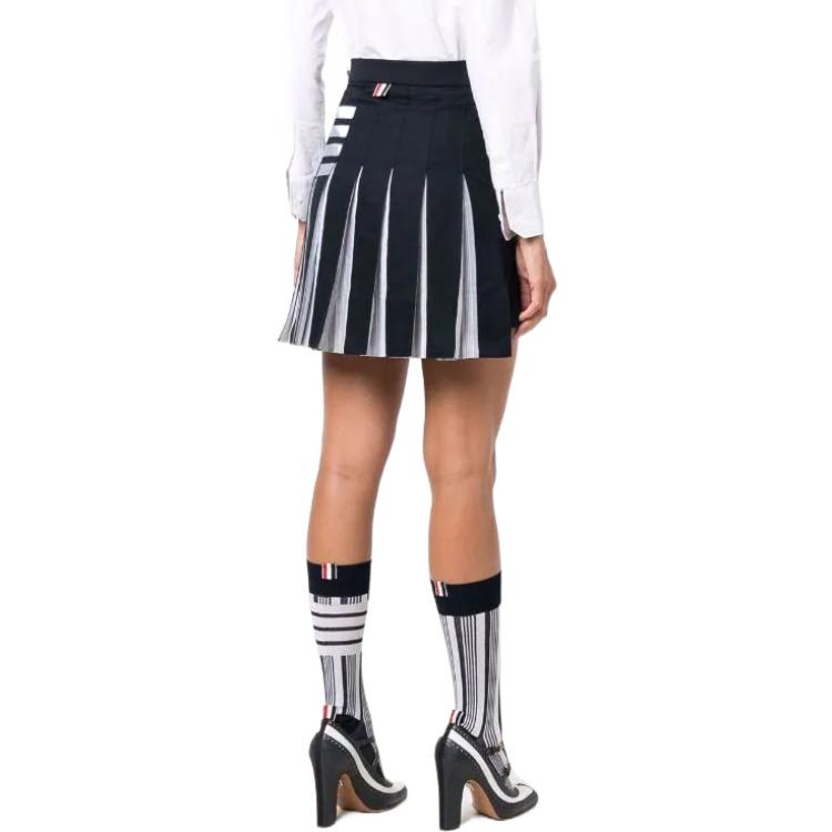 Shop (W) Falda Plisada Navy Blue Thom Browne SS22 con Rayas Four-Bar. FGC846A-07890-415