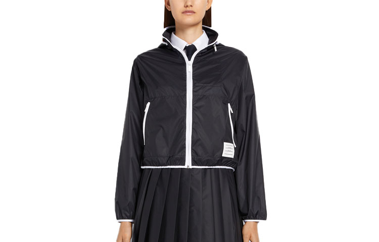 (Women) THOM BROWNE SS22  Navy Blue Solid Zip Windbreaker Hooded Jacket FJT209A-06859-415 圖 2
