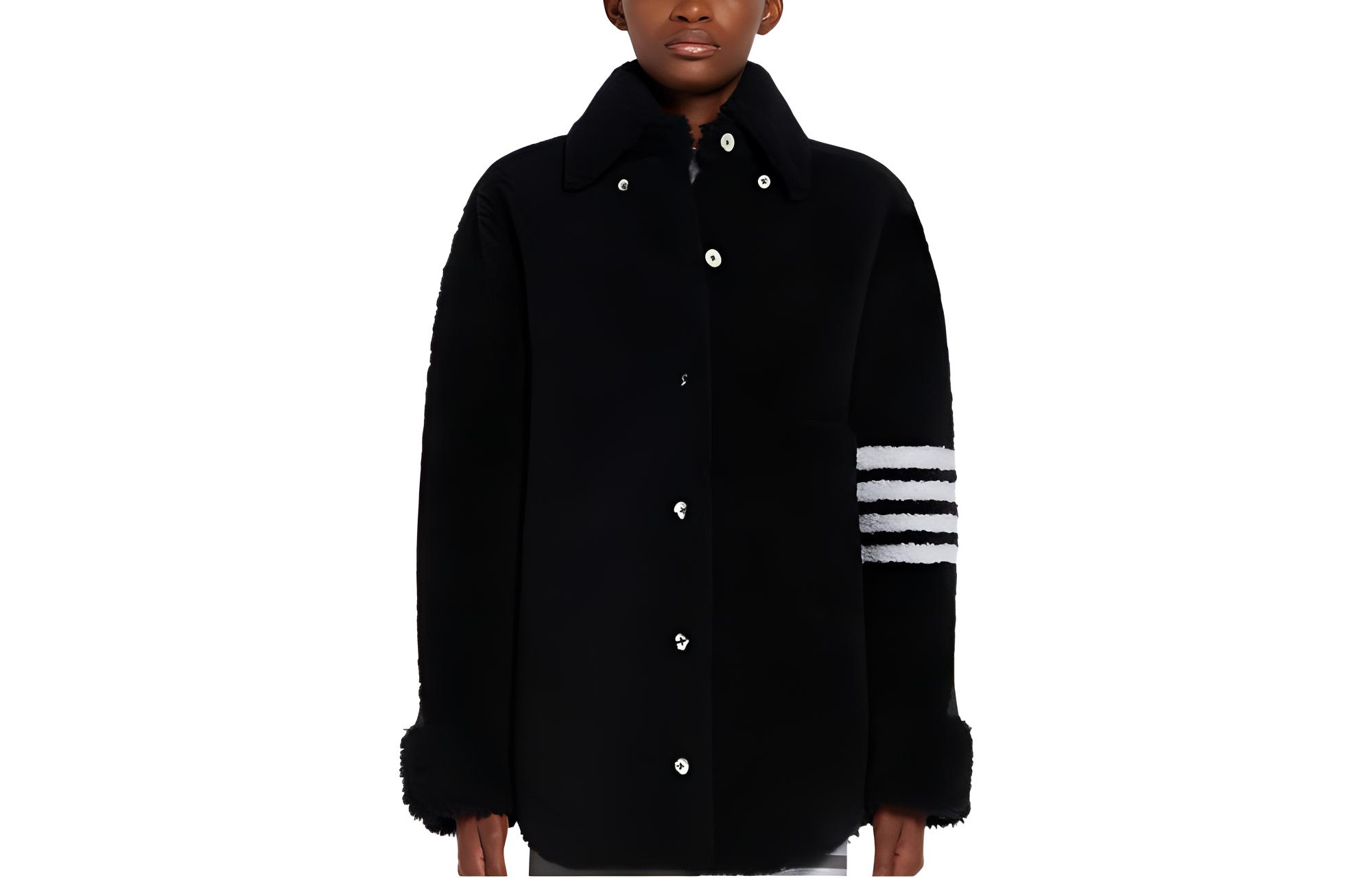 (Women) THOM BROWNE SS22  Navy Single-Breasted Stripe Collar Jacket FLL122C-02821-415