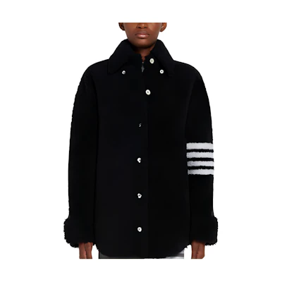 (Women) THOM BROWNE SS22 Navy Single-Breasted Stripe Collar Jacket FLL122C-02821-415