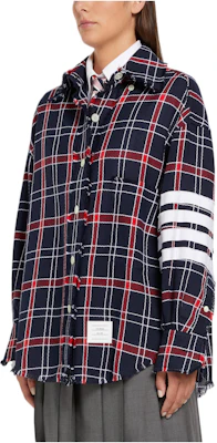 (Women) THOM BROWNE SS22 Navy Striped Oxford Check Oversized Long Sleeve Shirt FLL099C-07869-960 Lookbook (Women) THOM BROWNE SS22 Navy Striped Oxford Check Oversized Long Sleeve Shirt FLL099C-07869-960