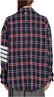 (Women) THOM BROWNE SS22 Navy Striped Oxford Check Oversized Long Sleeve Shirt FLL099C-07869-960 Shop (Women) THOM BROWNE SS22 Navy Striped Oxford Check Oversized Long Sleeve Shirt FLL099C-07869-960