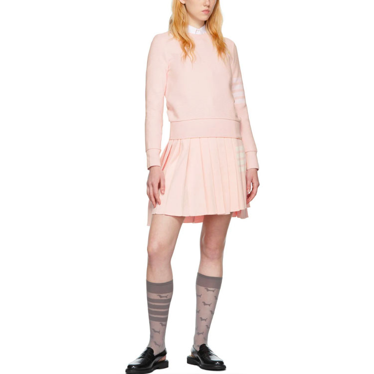 Shop (W) THOM BROWNE SS22 Pink 4-Bar Stripe Crewneck Sweatshirt Klasik. FJT204A-08138-680